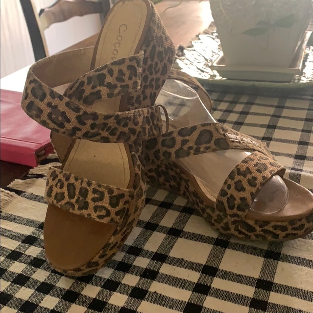 Leopard print wedge sandals